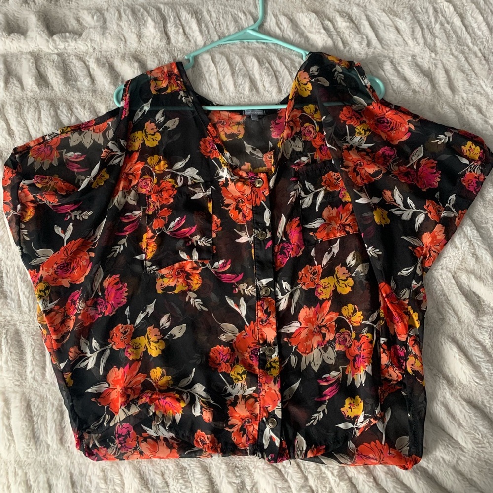 Sheer off the Shoulder Floral Shirt